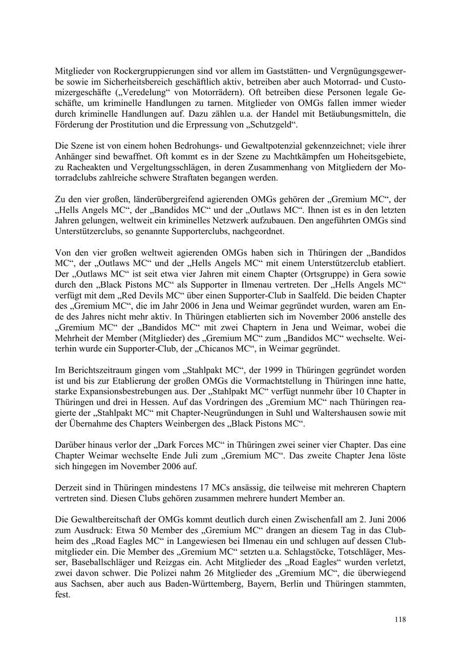 Seite 118 des Verfassungsschutzbericht 2006 Thüringen