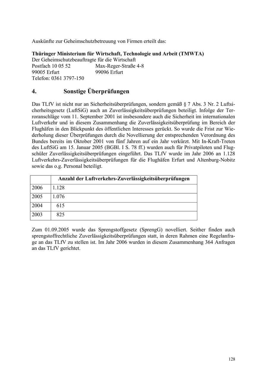 Seite 128 des Verfassungsschutzbericht 2006 Thüringen