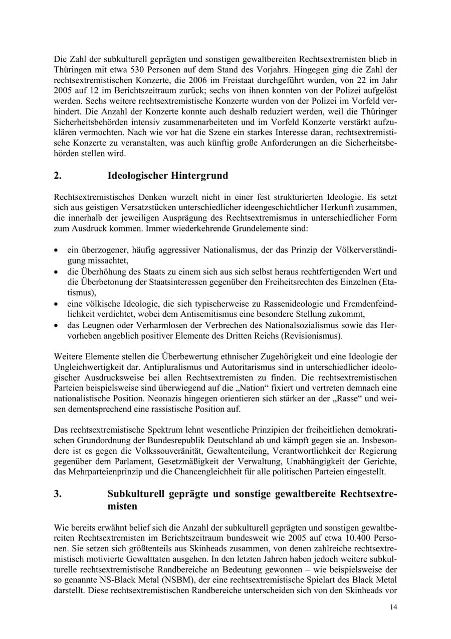 Seite 14 des Verfassungsschutzbericht 2006 Thüringen