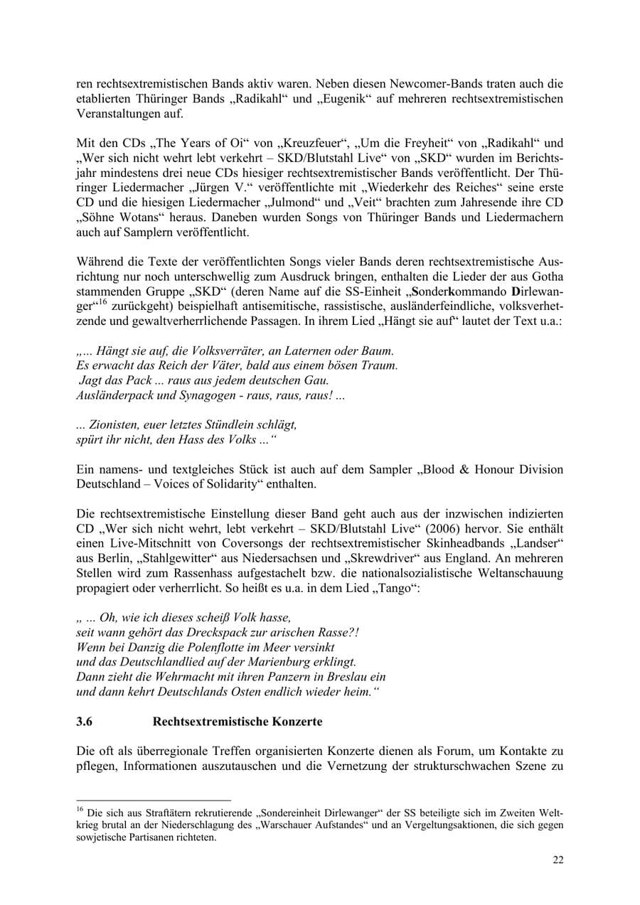 Seite 22 des Verfassungsschutzbericht 2006 Thüringen