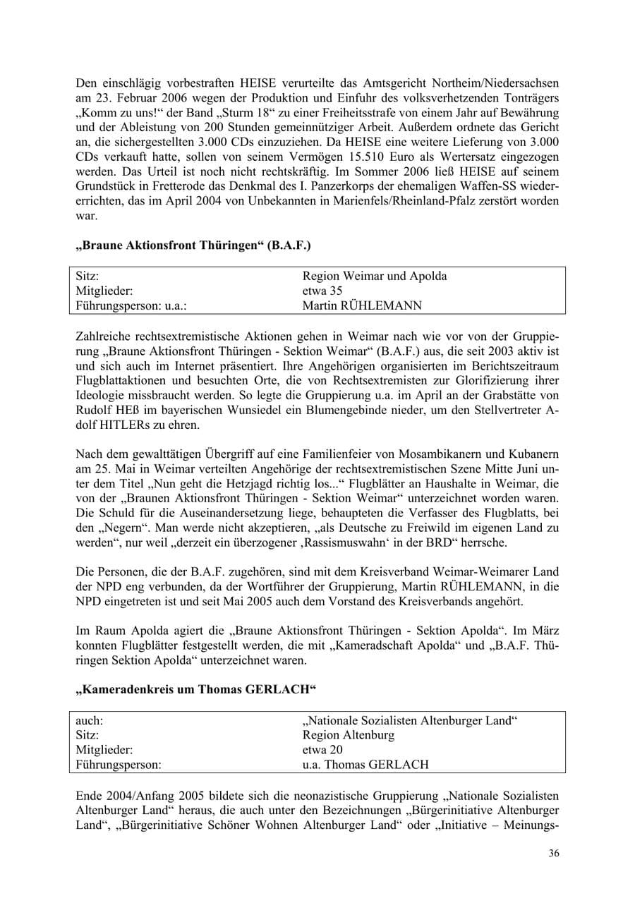 Seite 36 des Verfassungsschutzbericht 2006 Thüringen