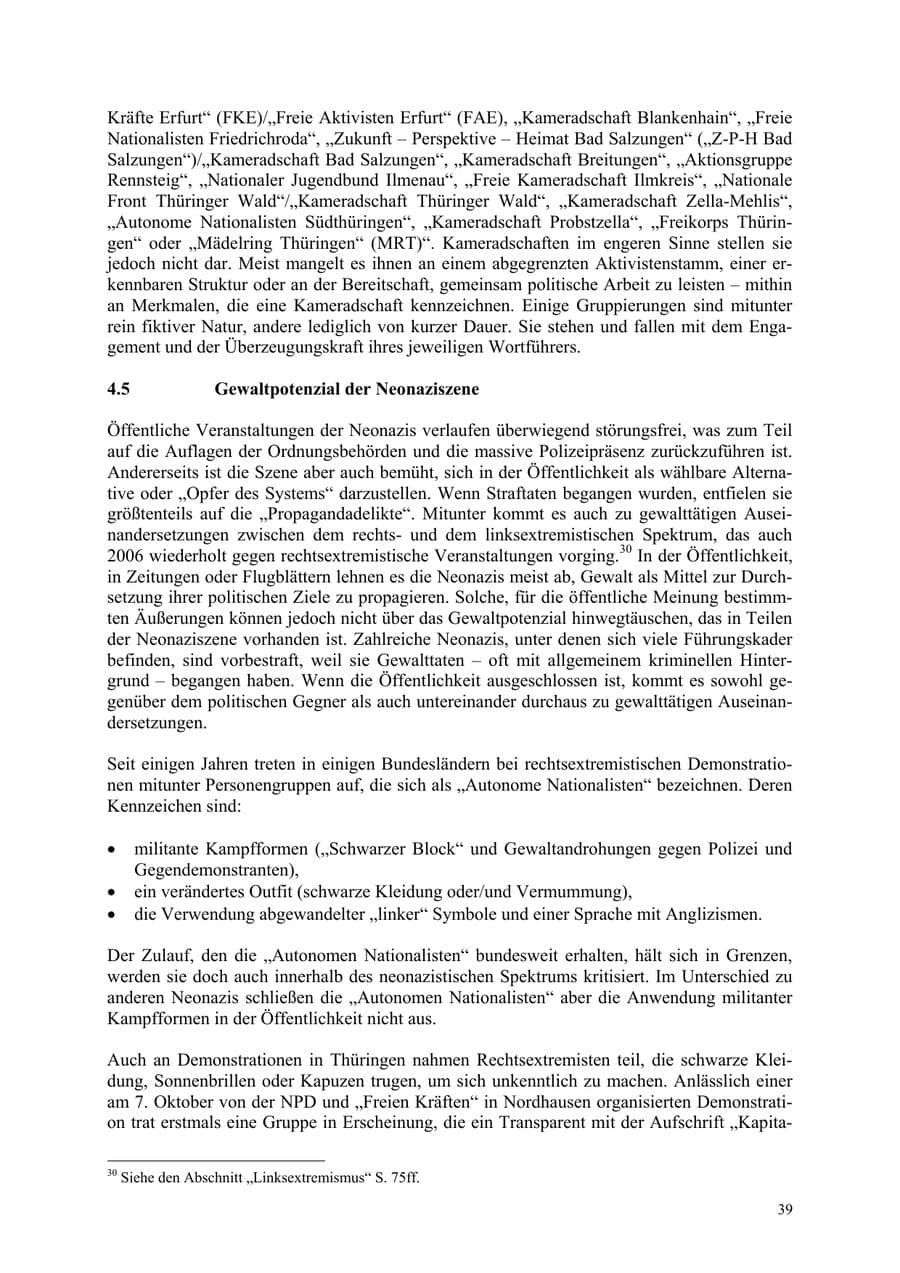 Seite 39 des Verfassungsschutzbericht 2006 Thüringen
