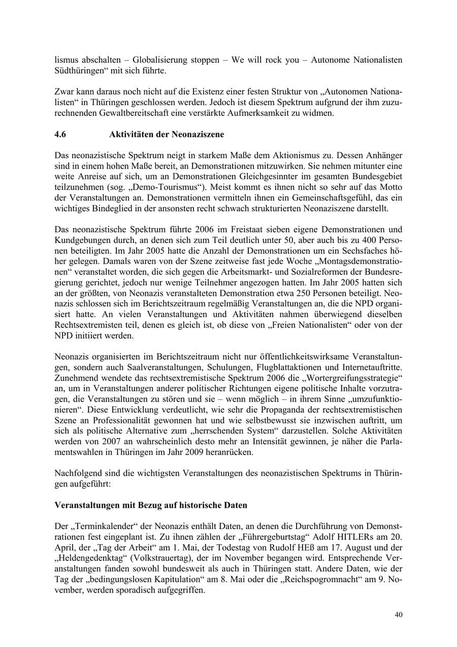 Seite 40 des Verfassungsschutzbericht 2006 Thüringen