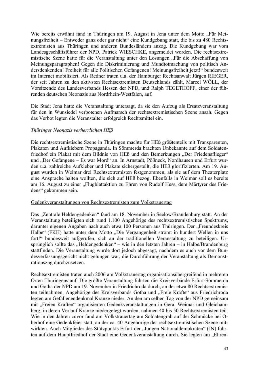 Seite 43 des Verfassungsschutzbericht 2006 Thüringen