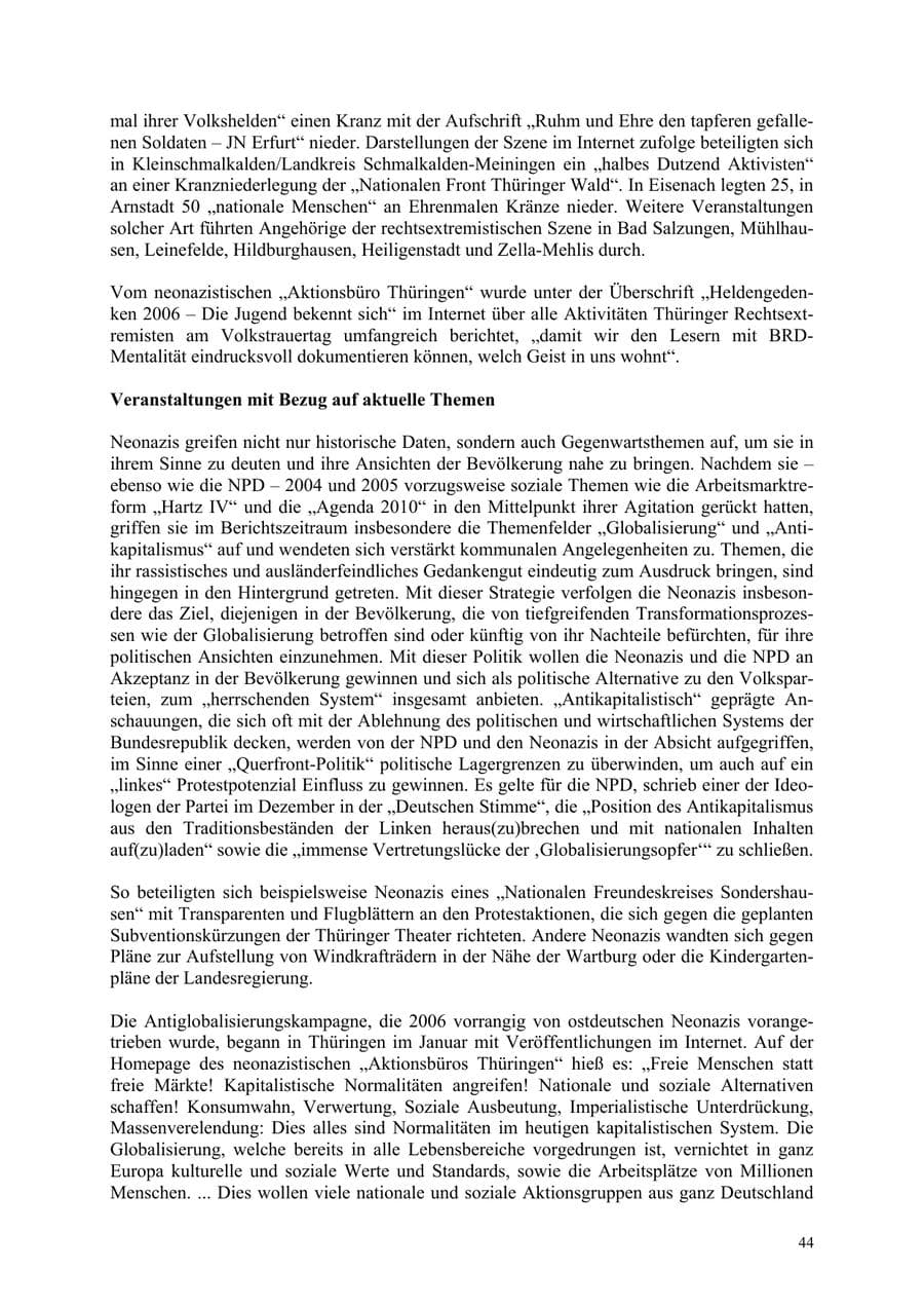 Seite 44 des Verfassungsschutzbericht 2006 Thüringen