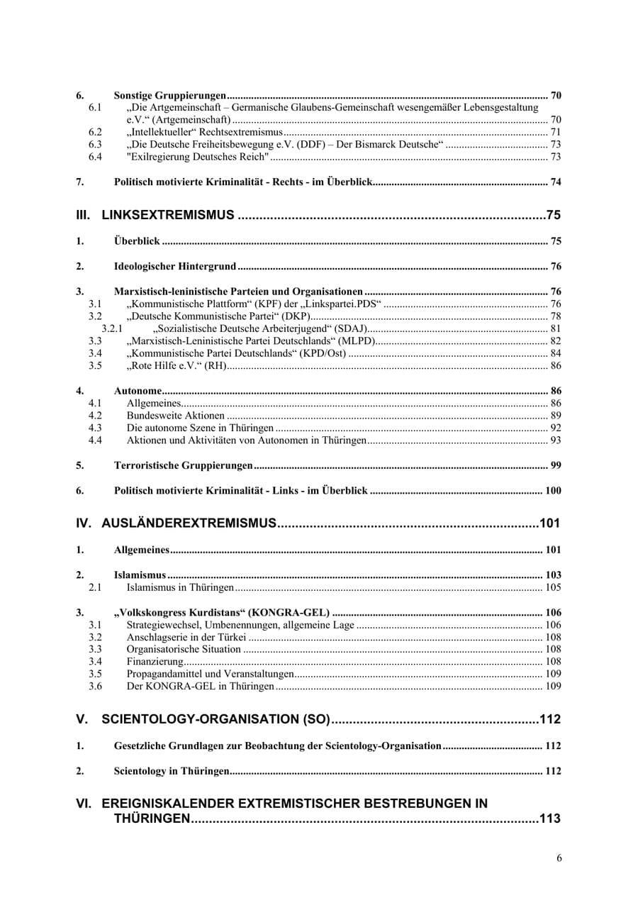Seite 6 des Verfassungsschutzbericht 2006 Thüringen