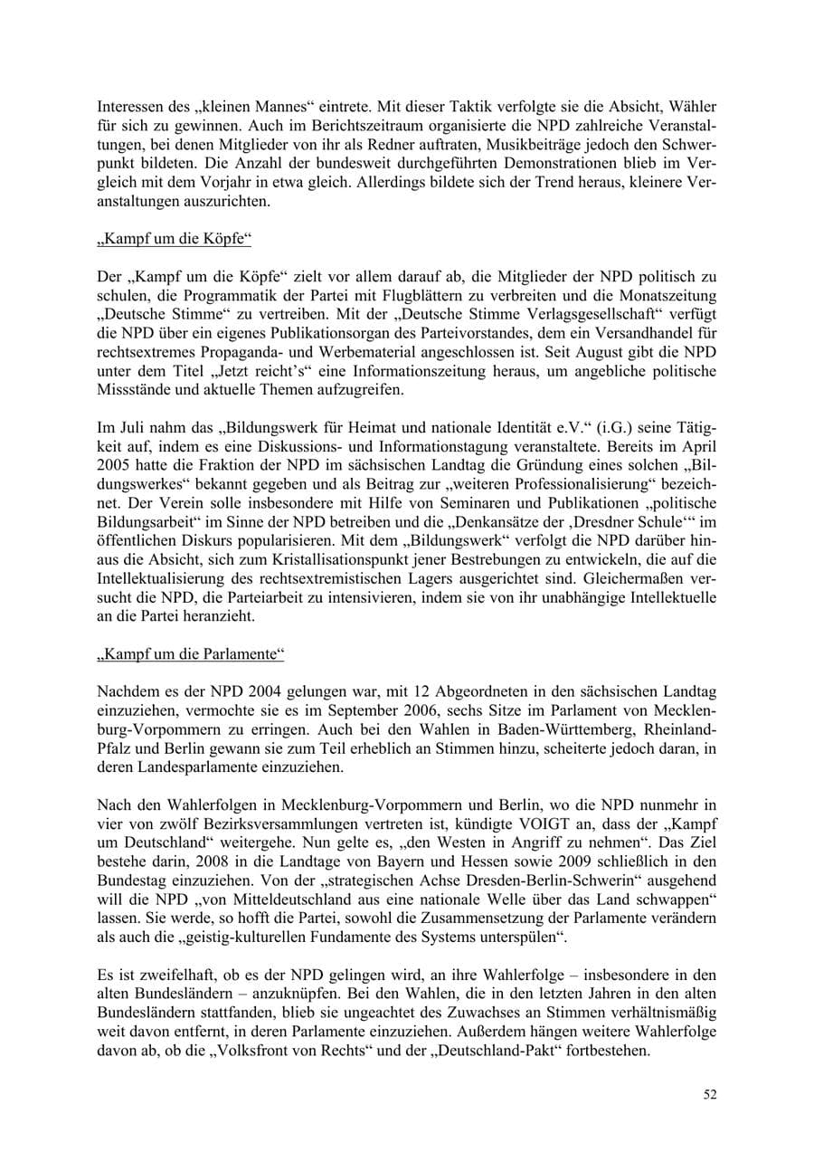 Seite 52 des Verfassungsschutzbericht 2006 Thüringen