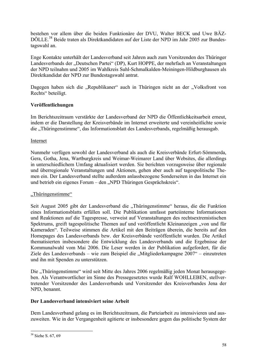 Seite 58 des Verfassungsschutzbericht 2006 Thüringen