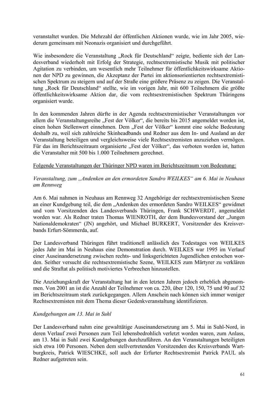 Seite 61 des Verfassungsschutzbericht 2006 Thüringen