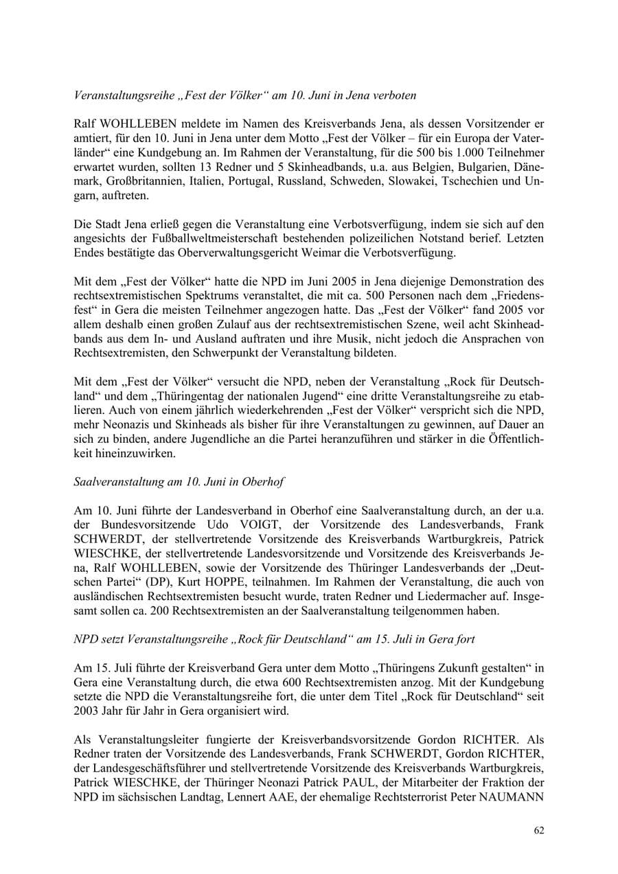 Seite 62 des Verfassungsschutzbericht 2006 Thüringen
