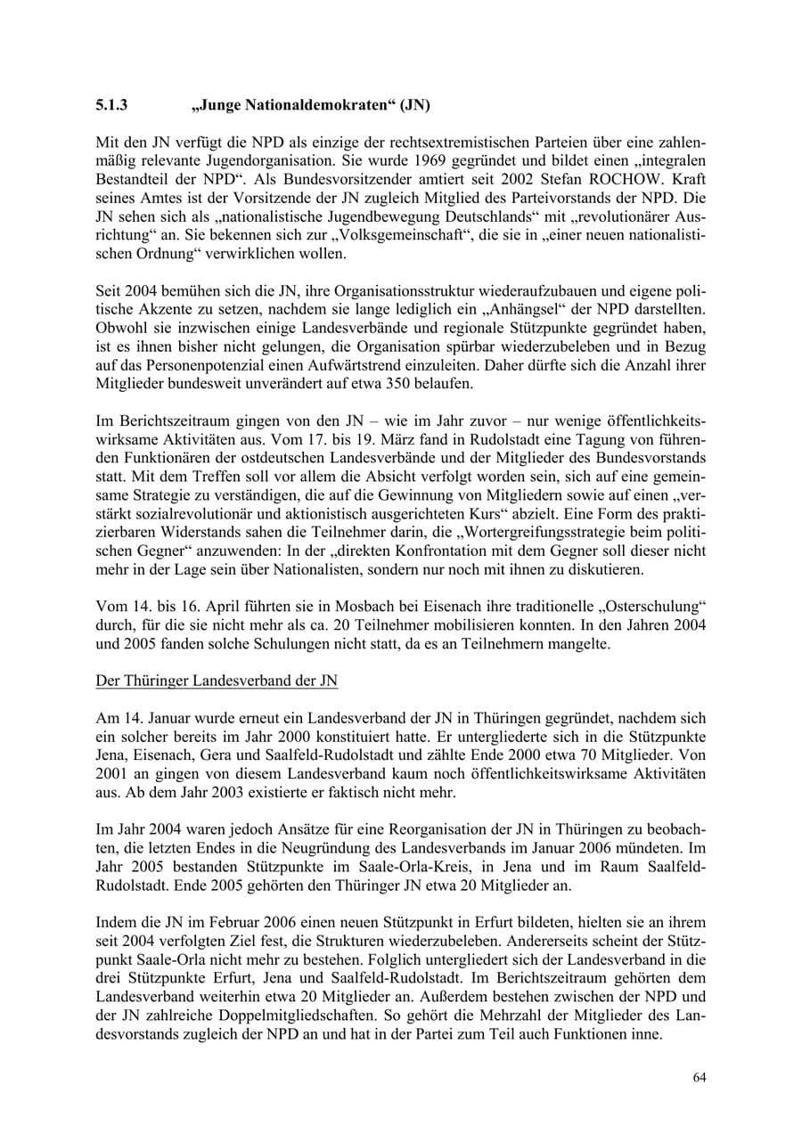 Seite 64 des Verfassungsschutzbericht 2006 Thüringen