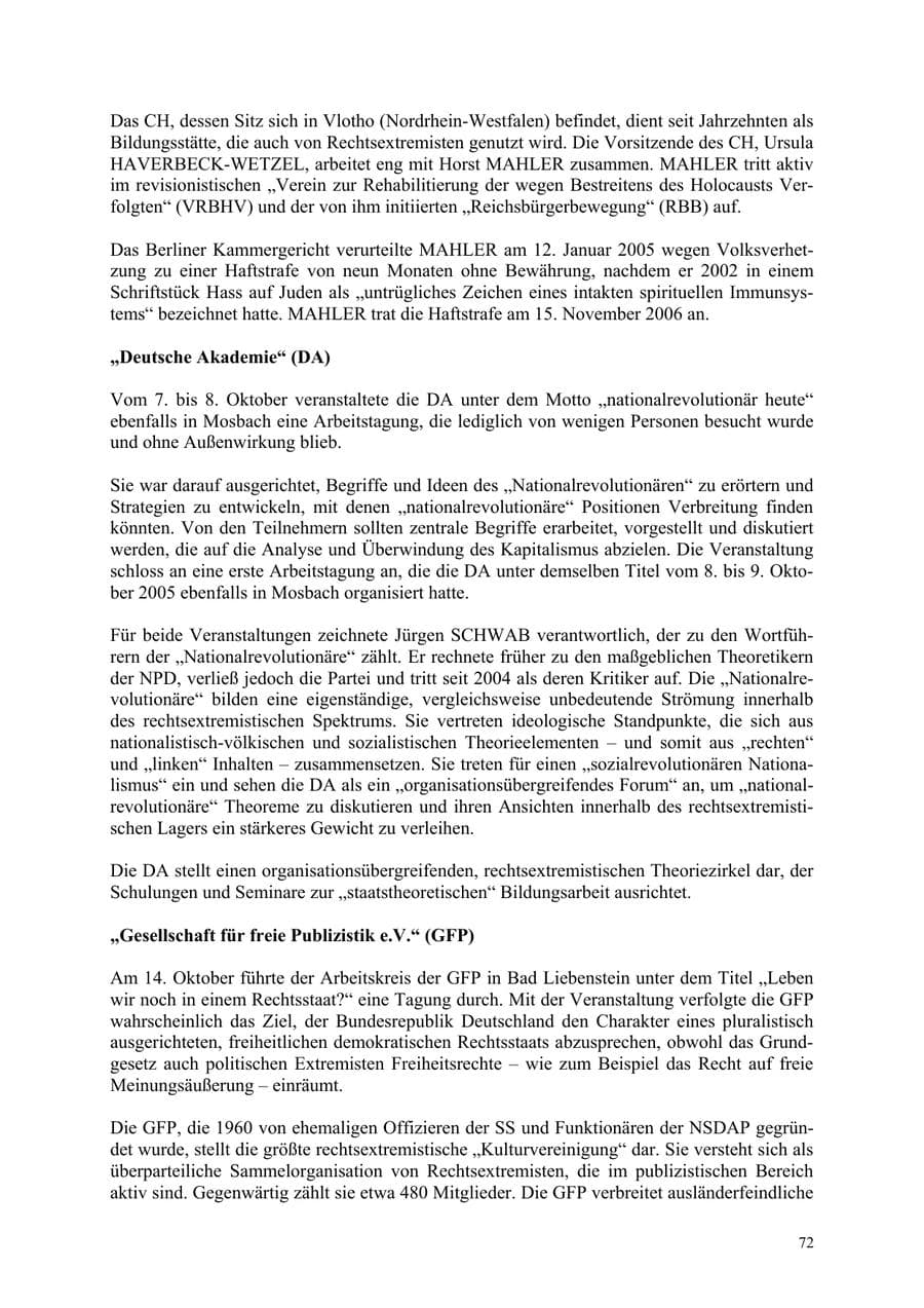 Seite 72 des Verfassungsschutzbericht 2006 Thüringen