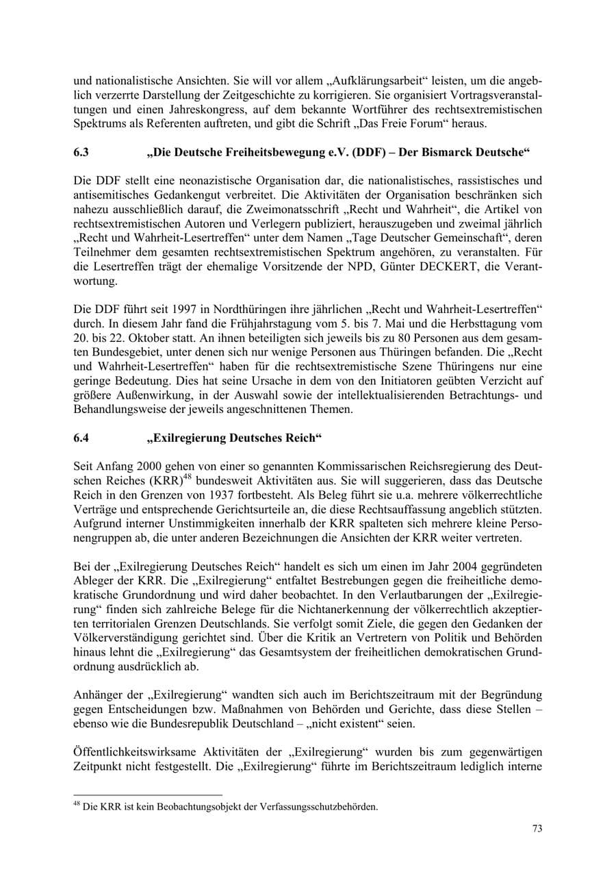 Seite 73 des Verfassungsschutzbericht 2006 Thüringen