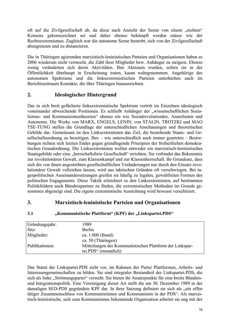 Seite 76 des Verfassungsschutzbericht 2006 Thüringen