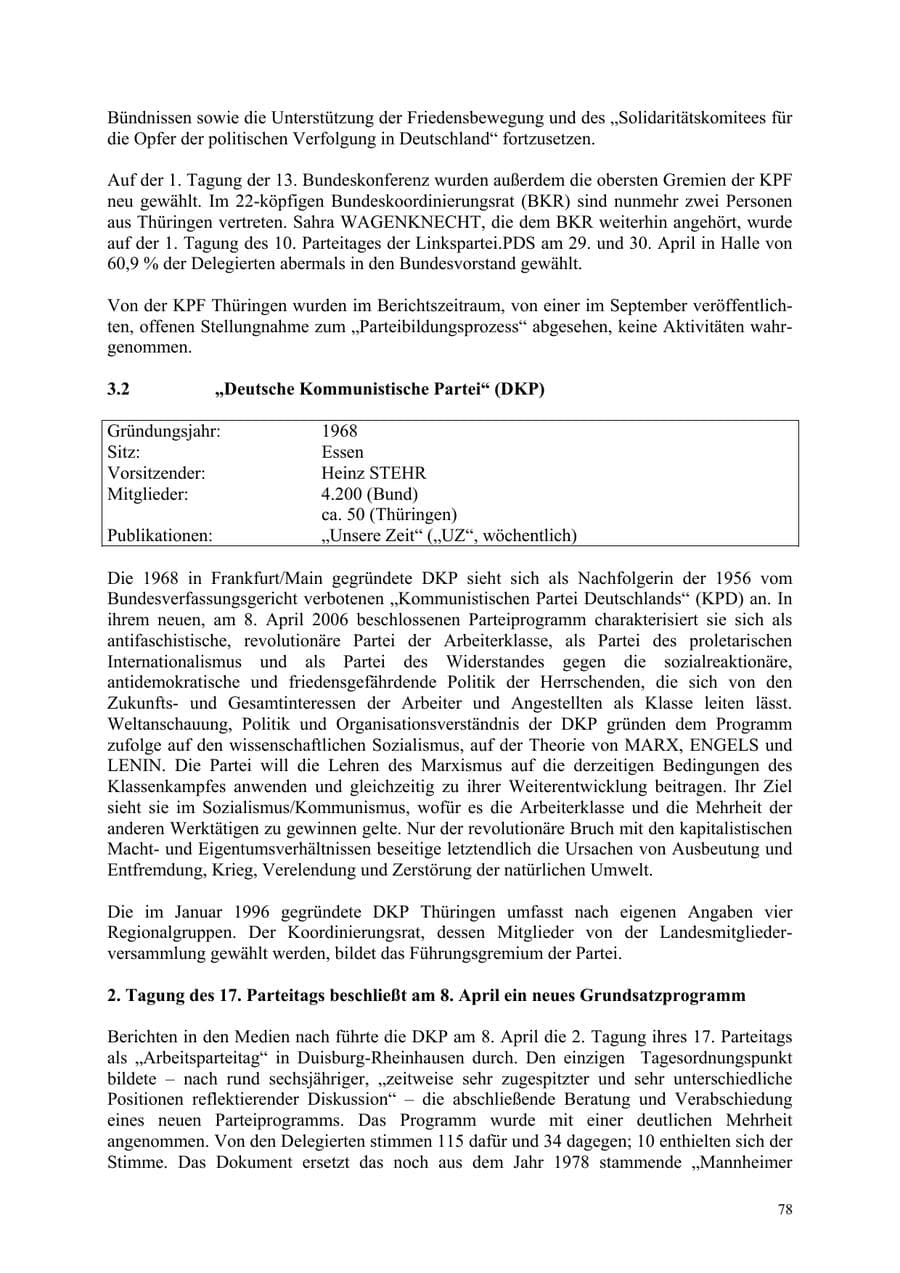 Seite 78 des Verfassungsschutzbericht 2006 Thüringen