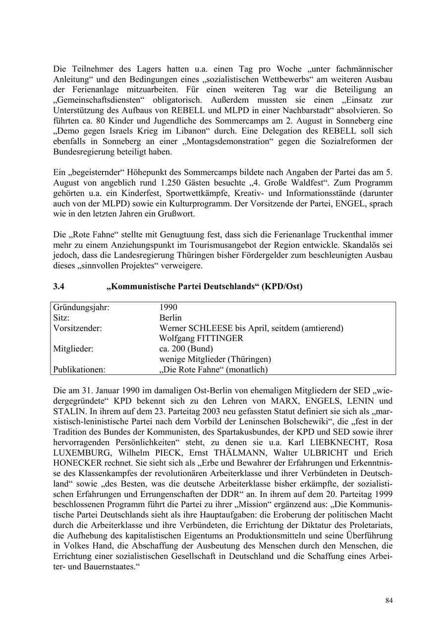 Seite 84 des Verfassungsschutzbericht 2006 Thüringen