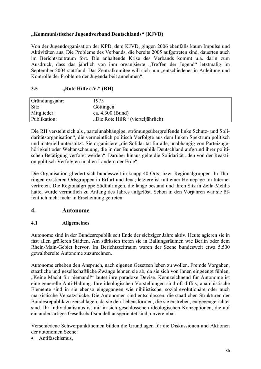 Seite 86 des Verfassungsschutzbericht 2006 Thüringen