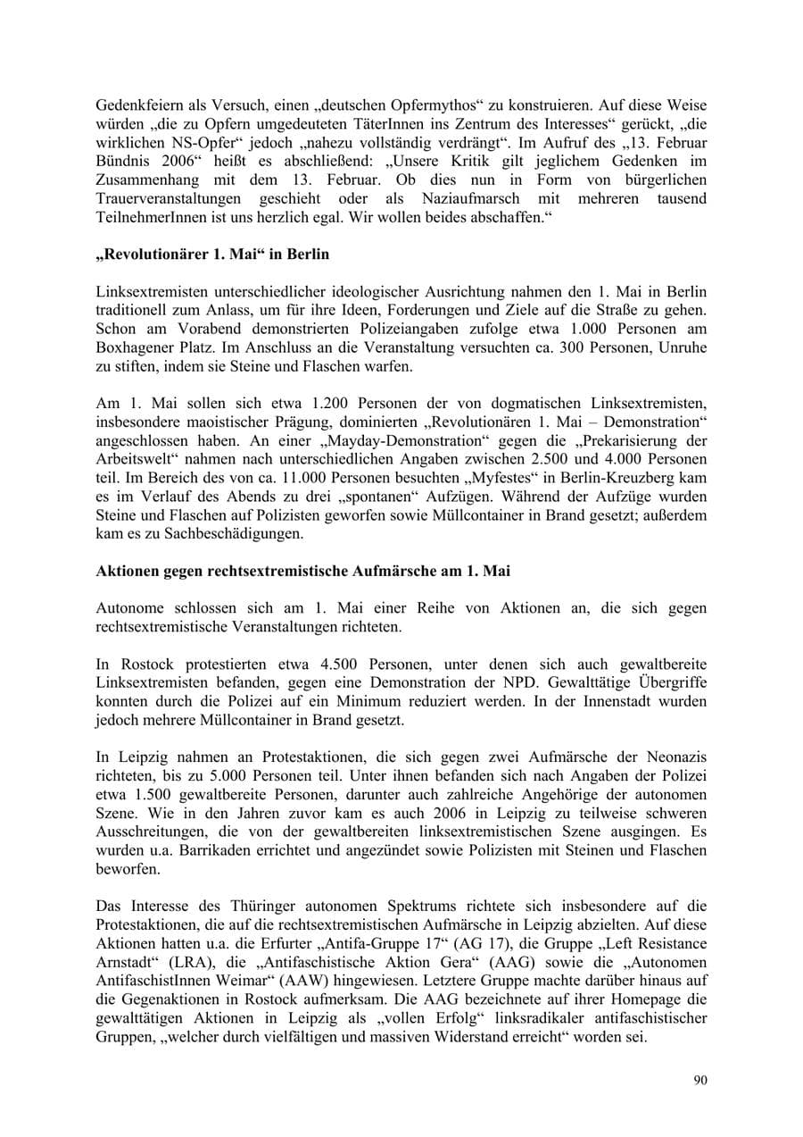 Seite 90 des Verfassungsschutzbericht 2006 Thüringen