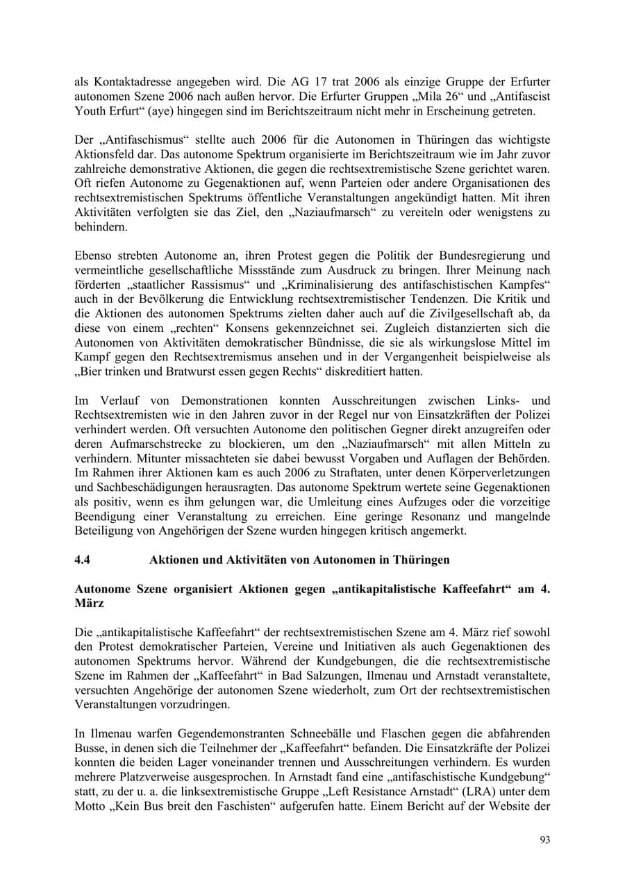 Seite 93 des Verfassungsschutzbericht 2006 Thüringen