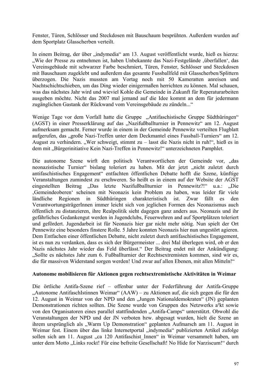Seite 97 des Verfassungsschutzbericht 2006 Thüringen