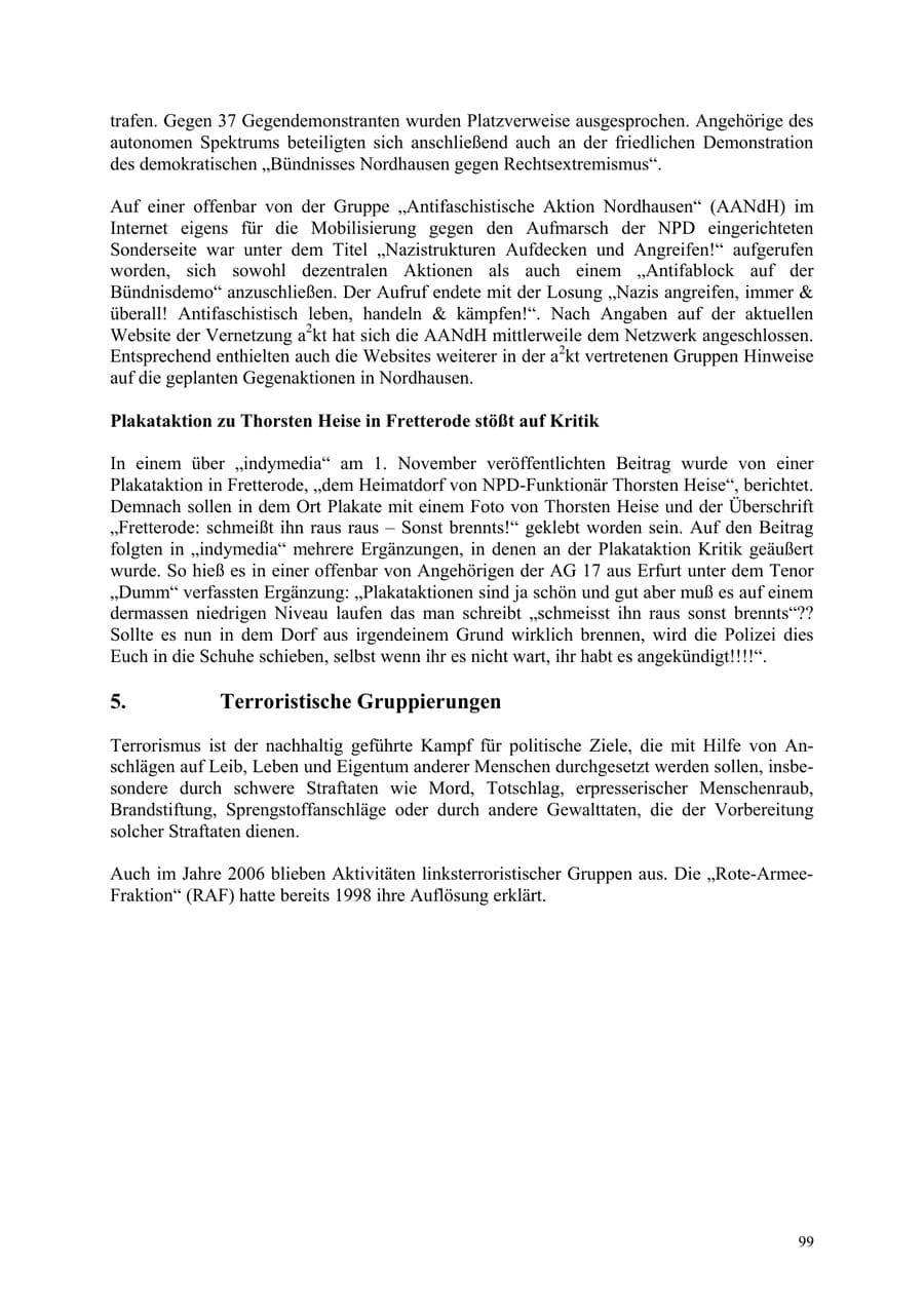 Seite 99 des Verfassungsschutzbericht 2006 Thüringen