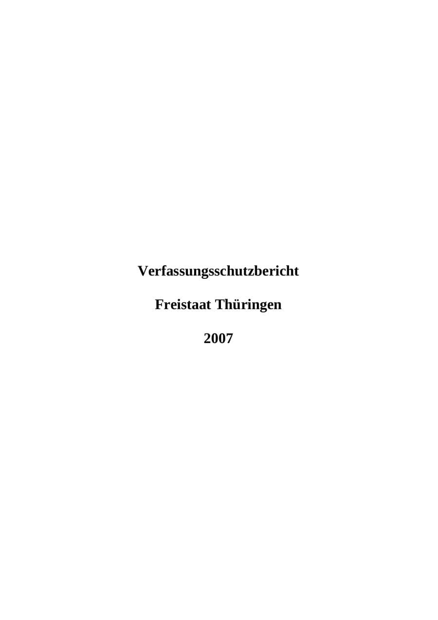 Seite 1 des Verfassungsschutzbericht 2007 Thüringen