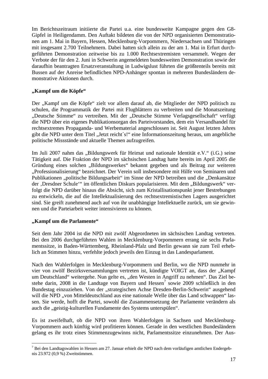 Seite 17 des Verfassungsschutzbericht 2007 Thüringen