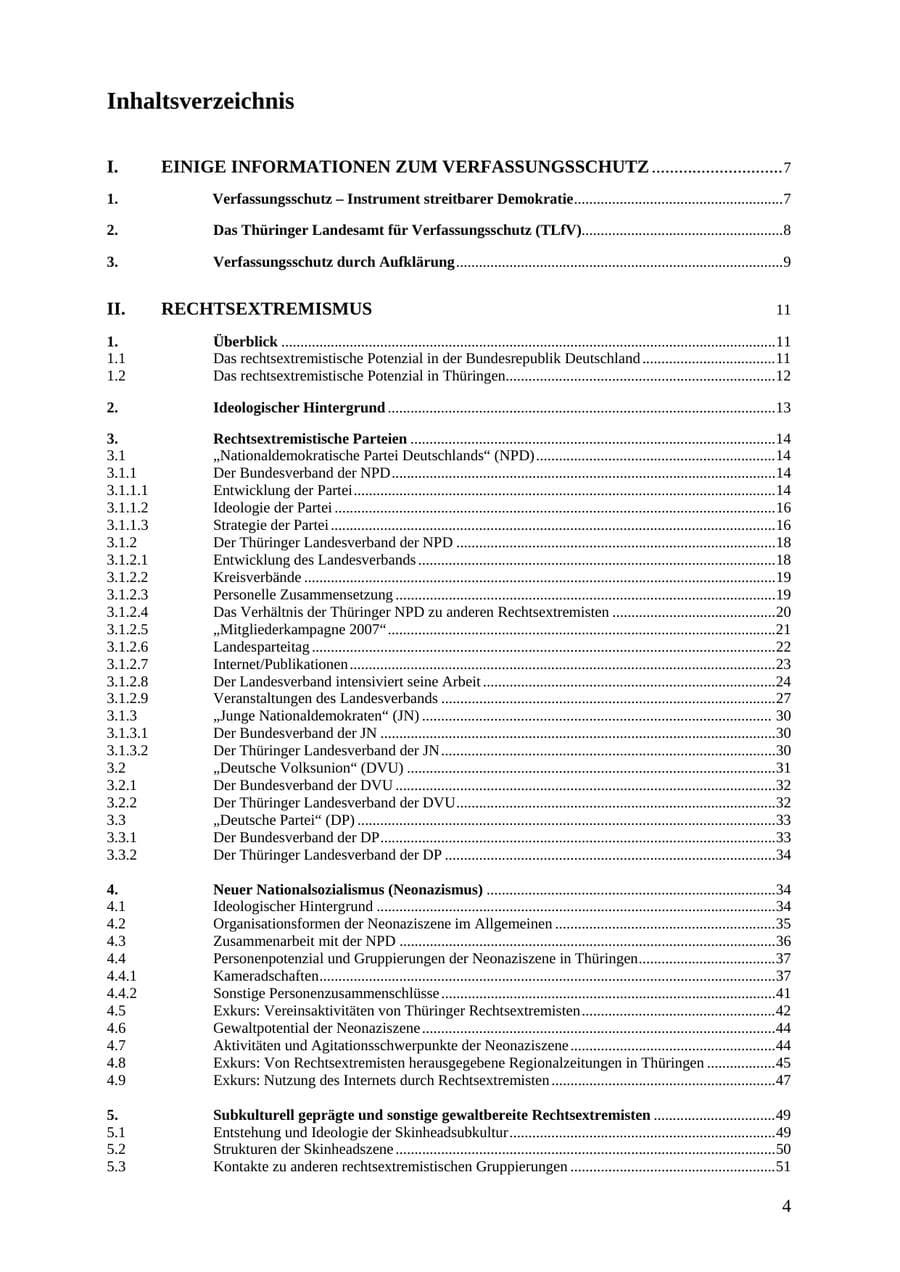 Seite 4 des Verfassungsschutzbericht 2007 Thüringen