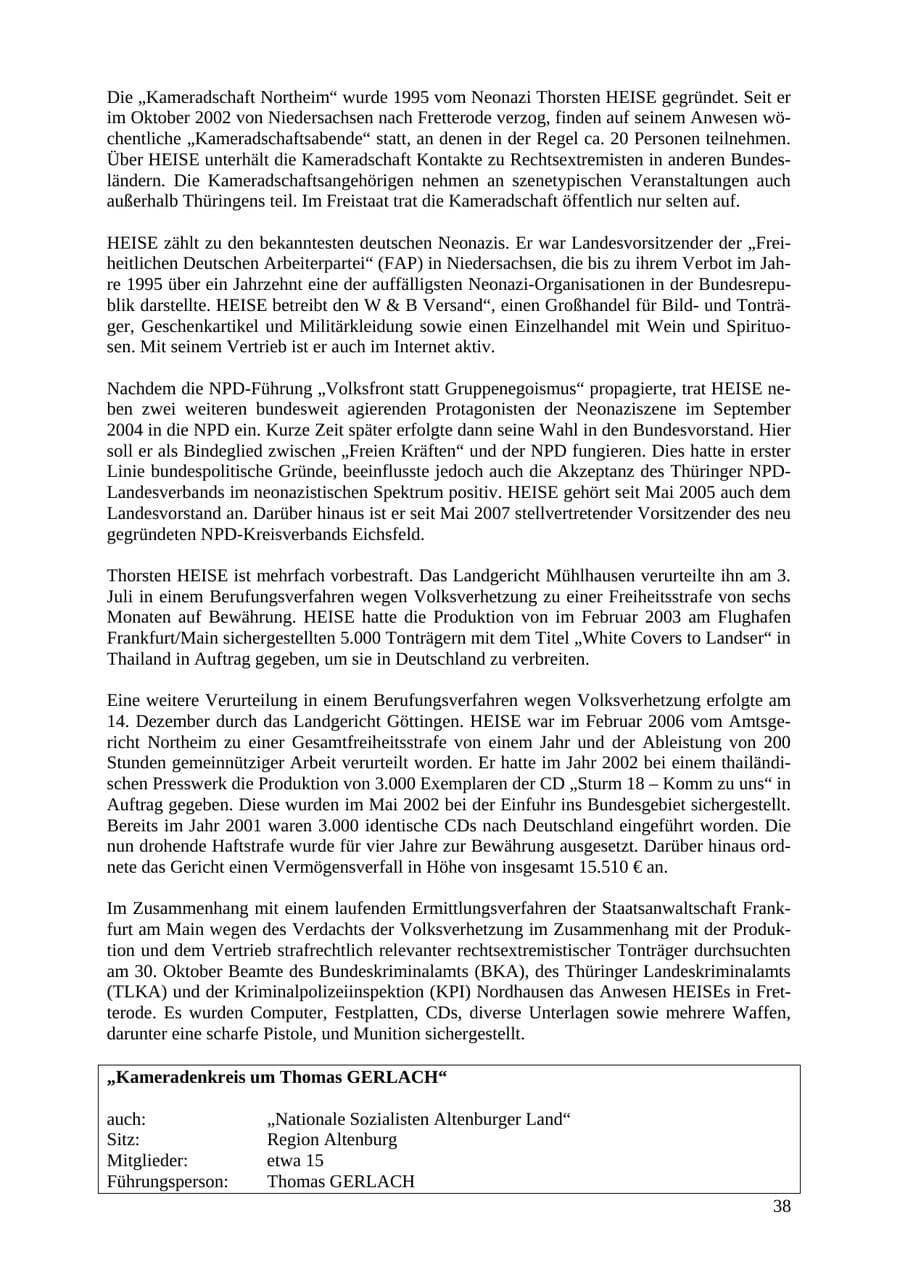 Seite 38 des Verfassungsschutzbericht 2007 Thüringen