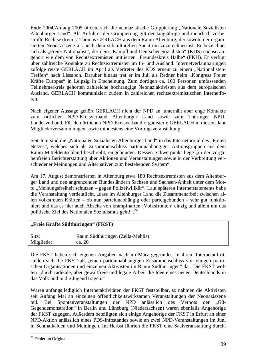Seite 39 des Verfassungsschutzbericht 2007 Thüringen