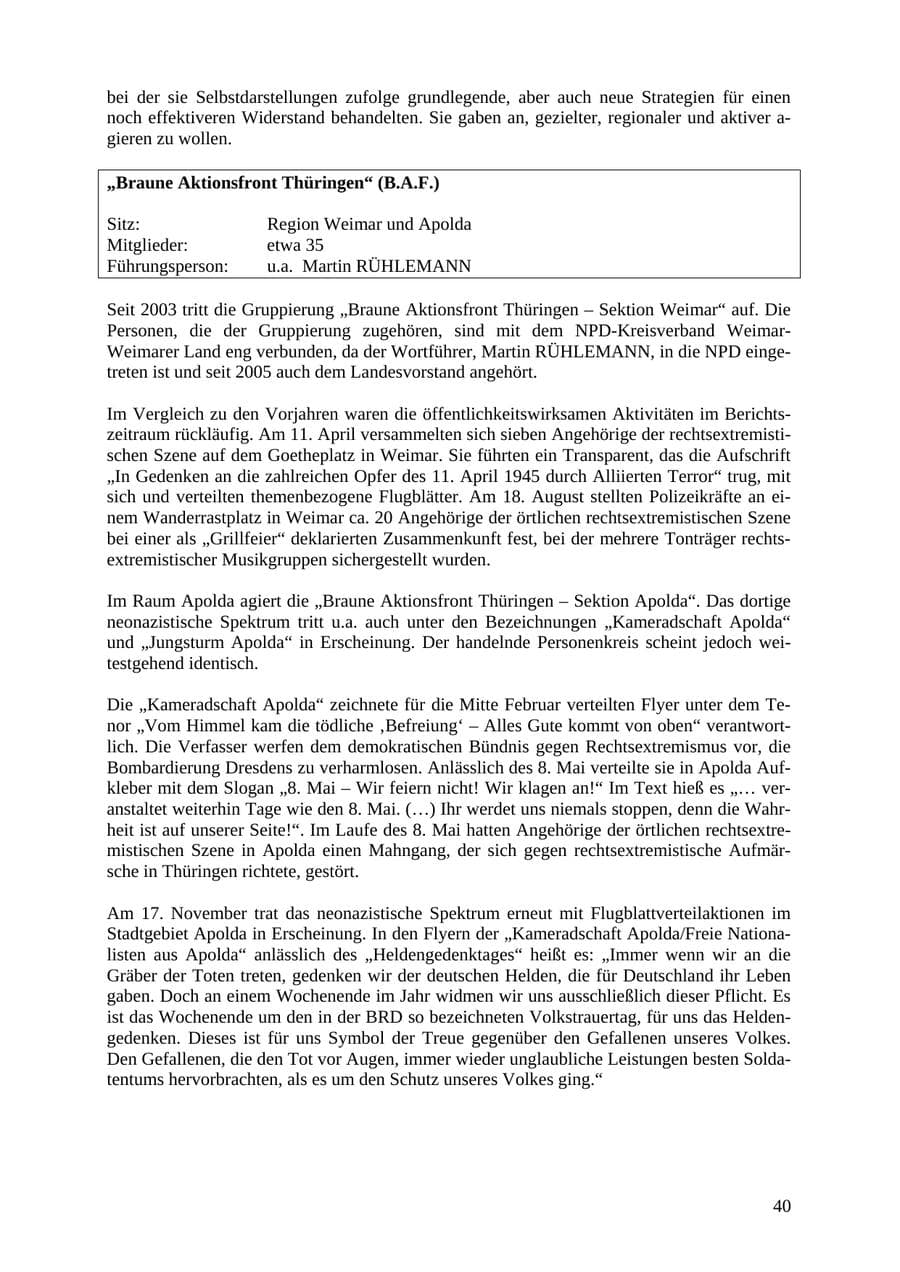 Seite 40 des Verfassungsschutzbericht 2007 Thüringen