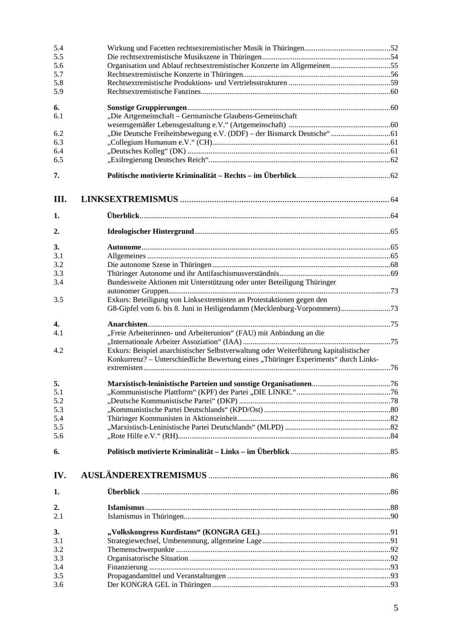 Seite 5 des Verfassungsschutzbericht 2007 Thüringen