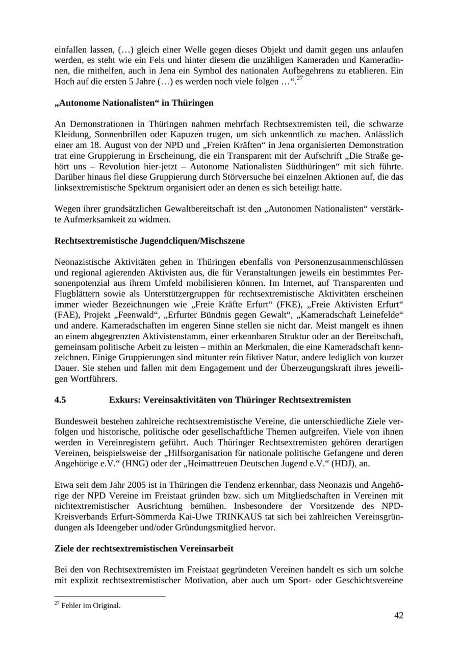 Seite 42 des Verfassungsschutzbericht 2007 Thüringen