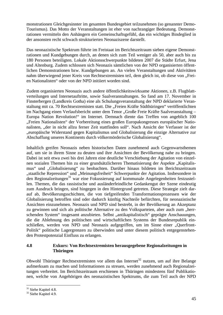 Seite 45 des Verfassungsschutzbericht 2007 Thüringen