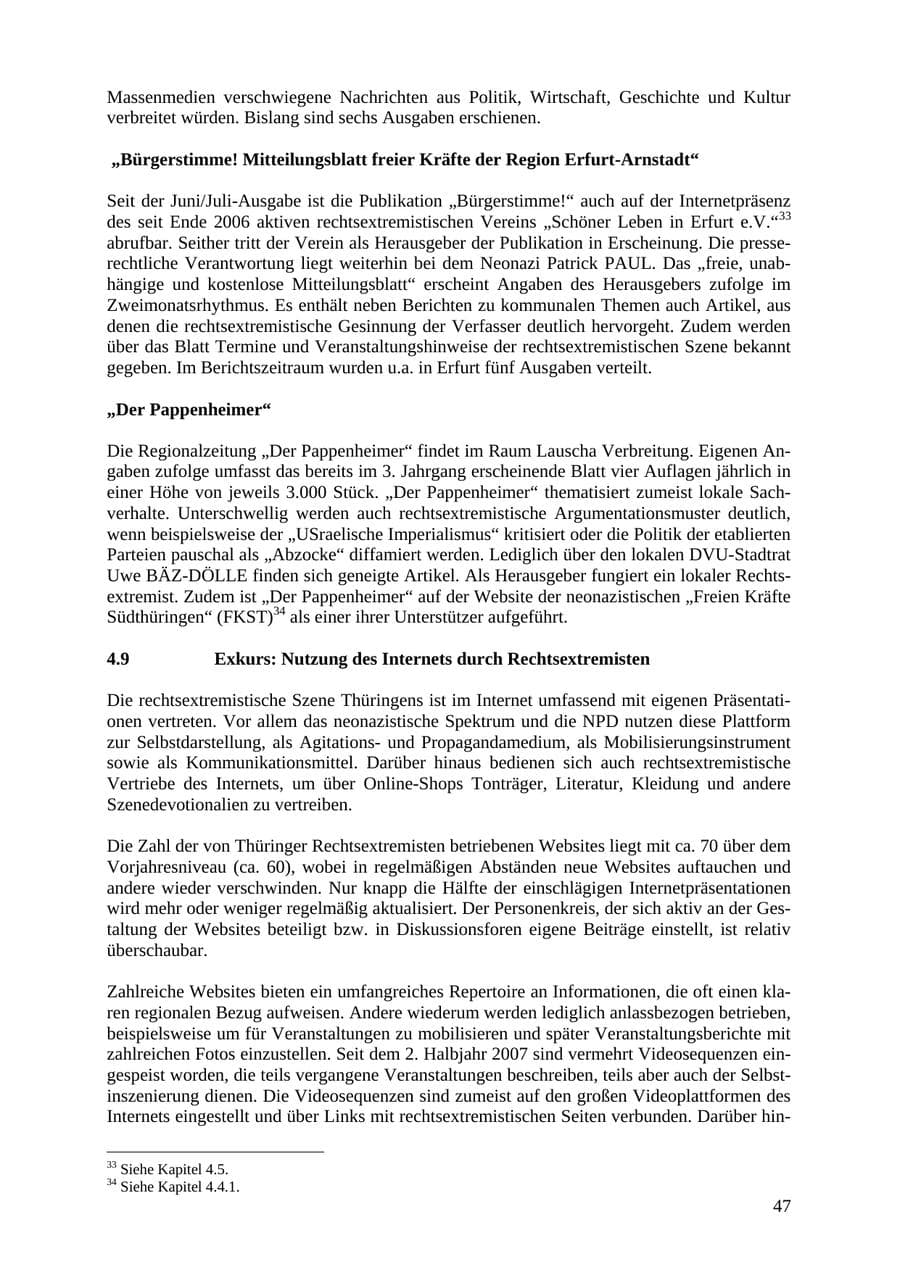 Seite 47 des Verfassungsschutzbericht 2007 Thüringen