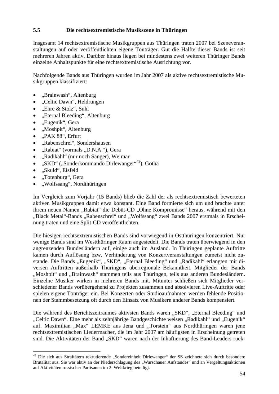 Seite 54 des Verfassungsschutzbericht 2007 Thüringen