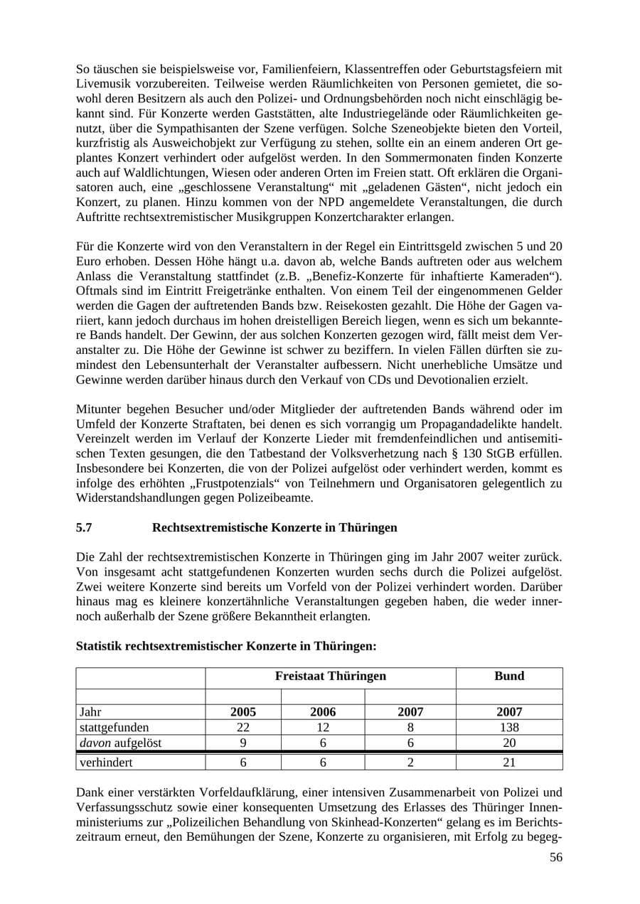 Seite 56 des Verfassungsschutzbericht 2007 Thüringen