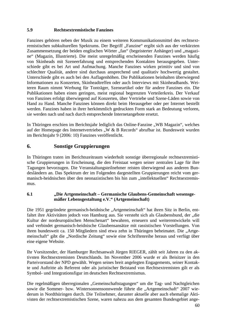 Seite 60 des Verfassungsschutzbericht 2007 Thüringen