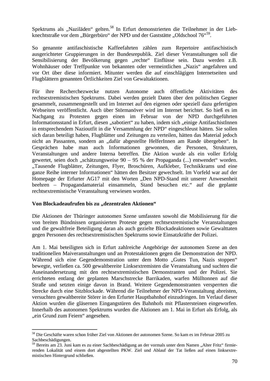 Seite 70 des Verfassungsschutzbericht 2007 Thüringen