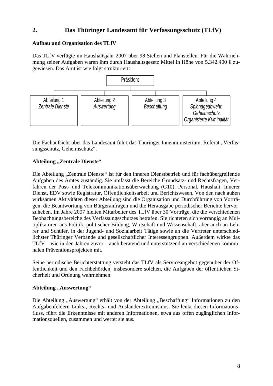 Seite 8 des Verfassungsschutzbericht 2007 Thüringen