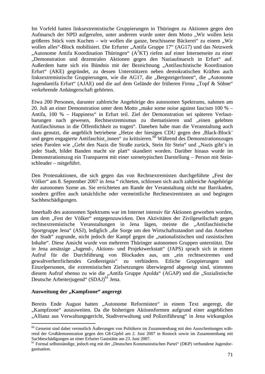 Seite 71 des Verfassungsschutzbericht 2007 Thüringen