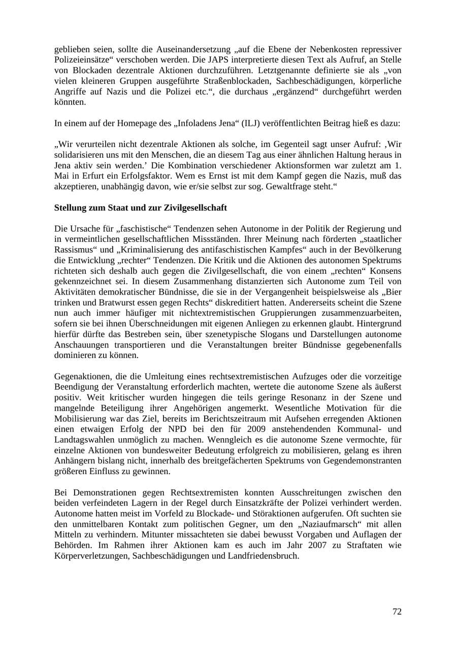 Seite 72 des Verfassungsschutzbericht 2007 Thüringen