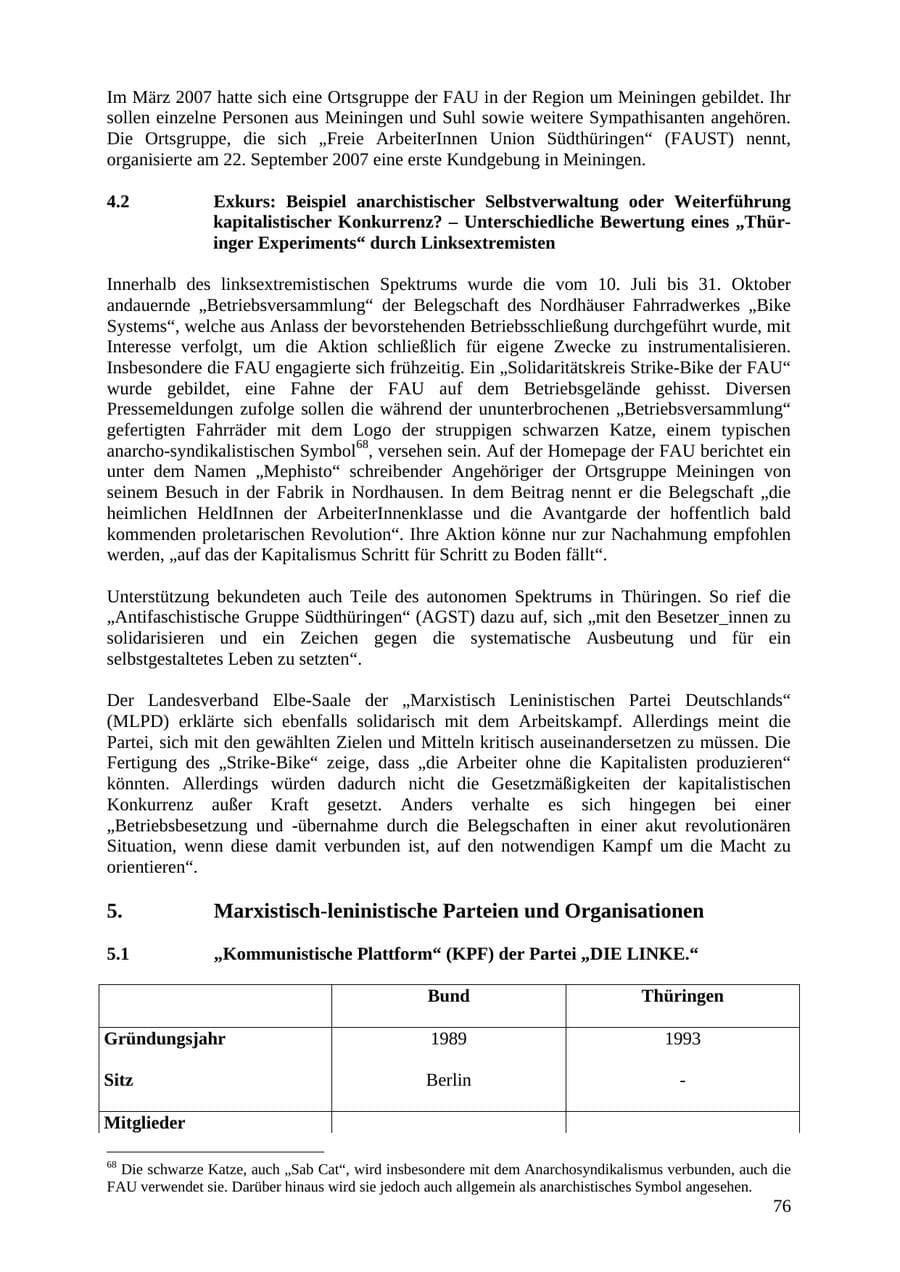 Seite 76 des Verfassungsschutzbericht 2007 Thüringen