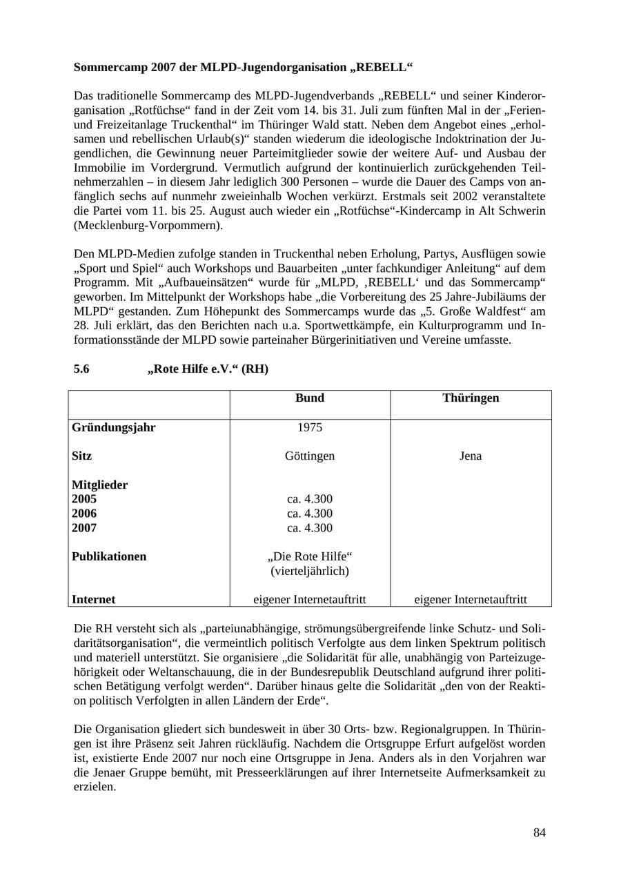 Seite 84 des Verfassungsschutzbericht 2007 Thüringen