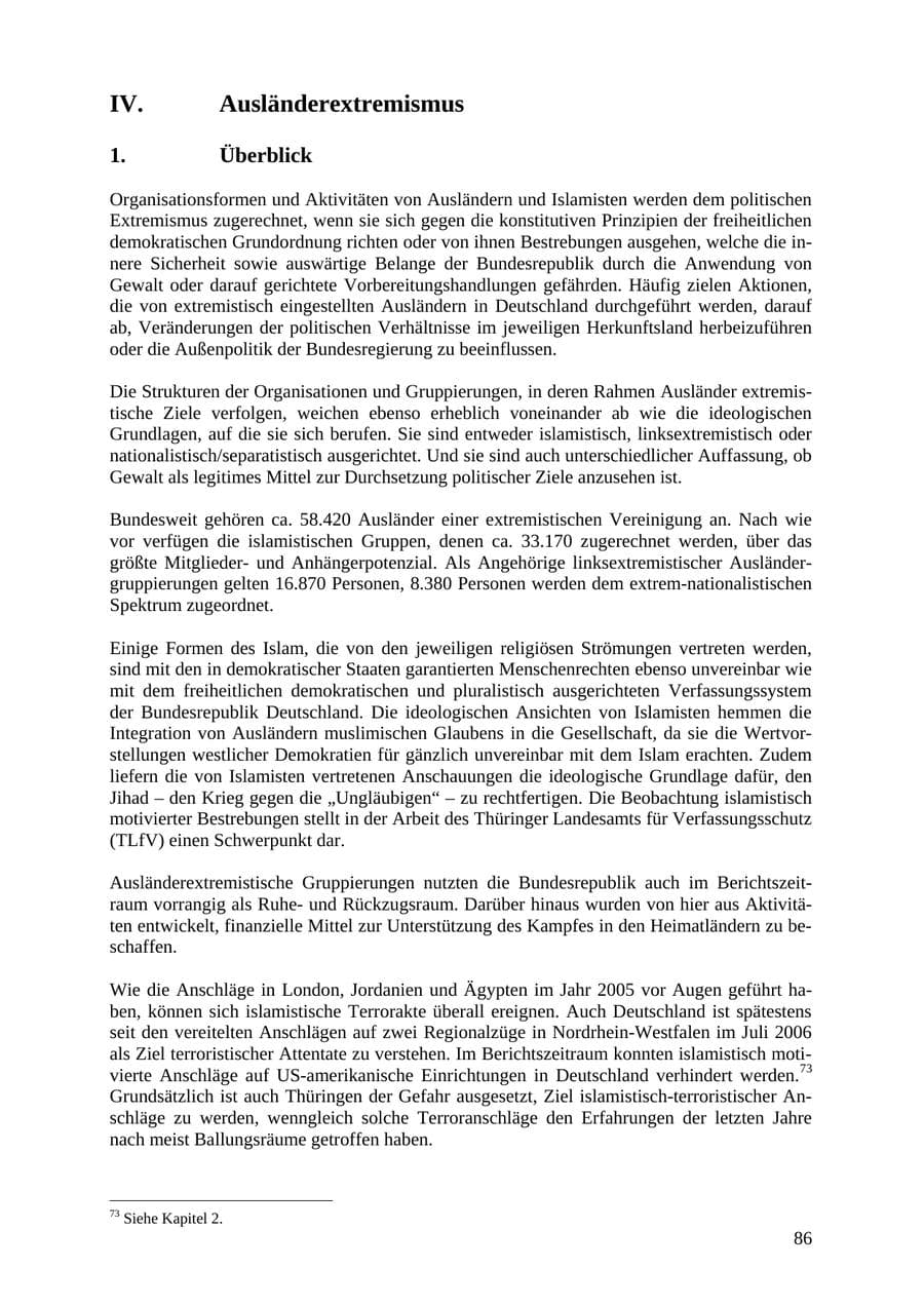 Seite 86 des Verfassungsschutzbericht 2007 Thüringen