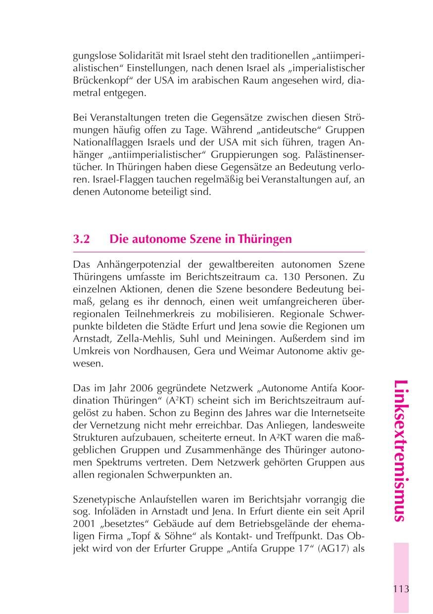 Seite 114 des Verfassungsschutzbericht 2008 Thüringen