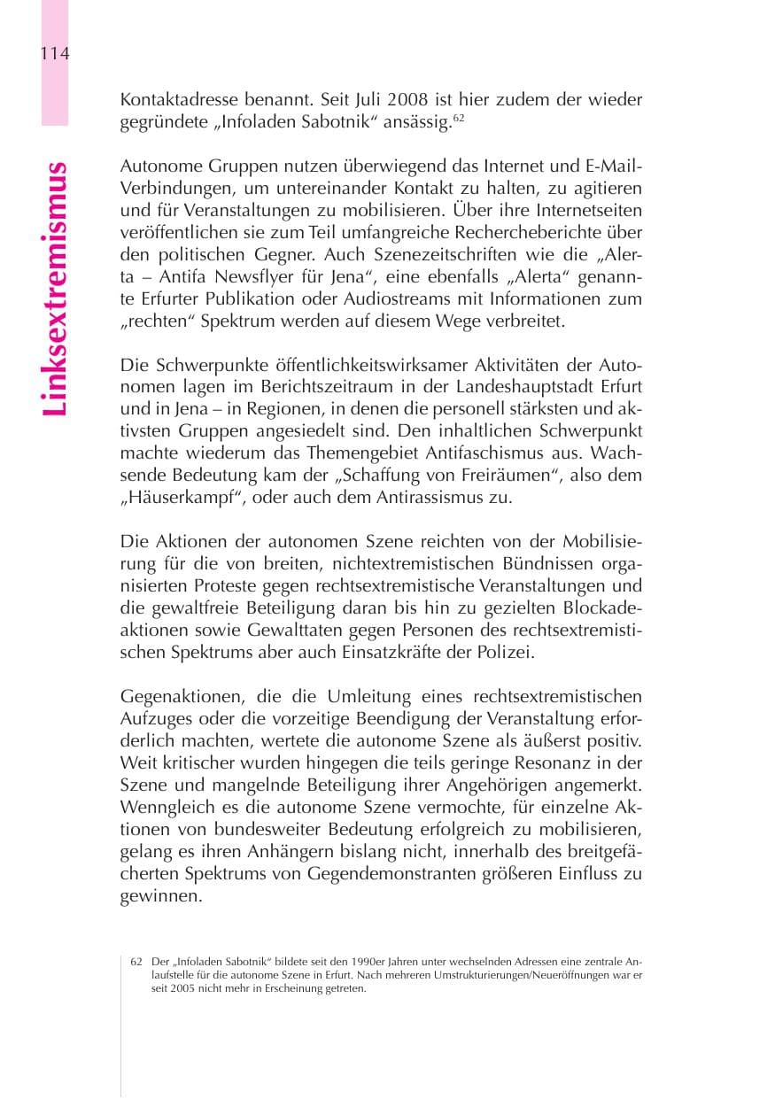 Seite 115 des Verfassungsschutzbericht 2008 Thüringen