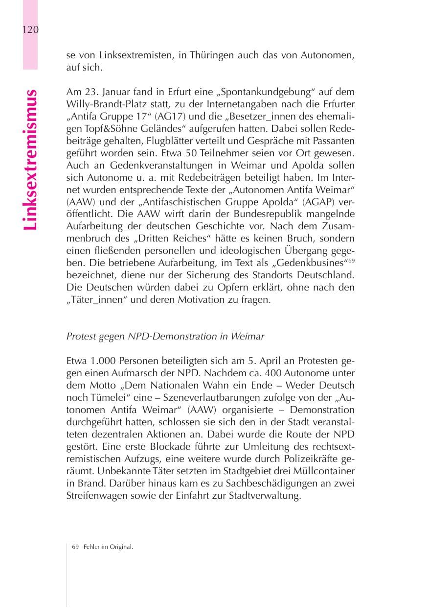 Seite 121 des Verfassungsschutzbericht 2008 Thüringen