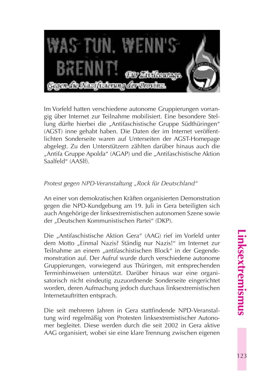 Seite 124 des Verfassungsschutzbericht 2008 Thüringen
