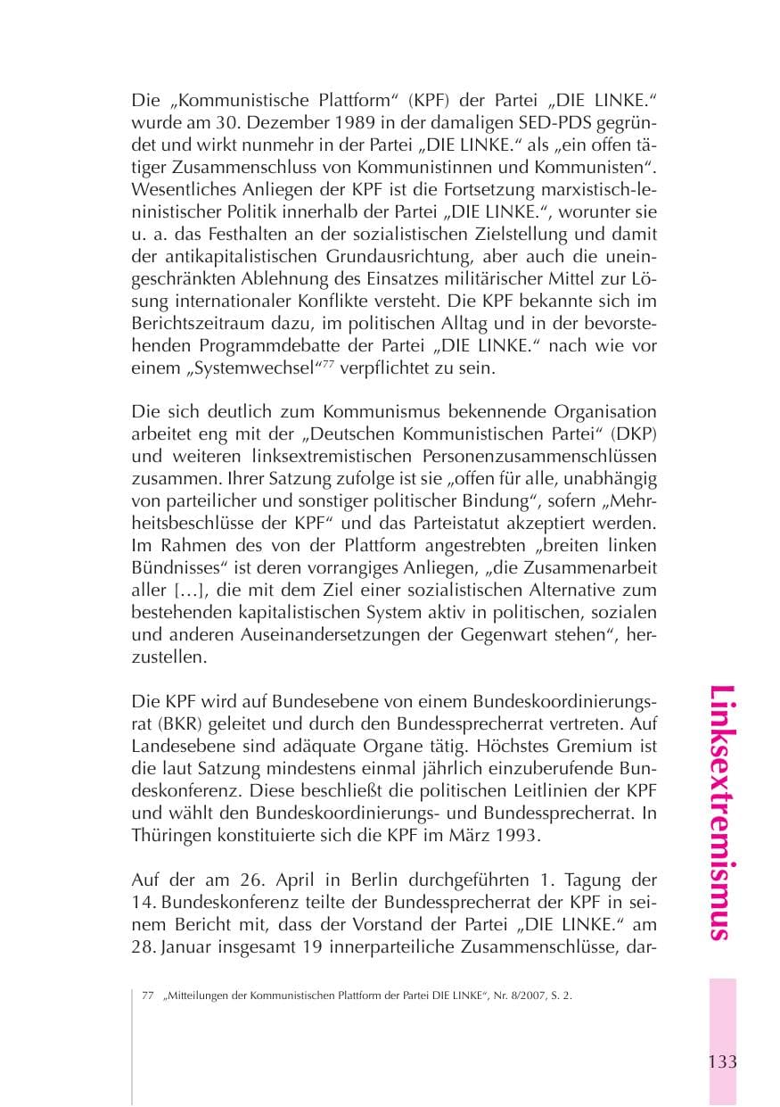 Seite 134 des Verfassungsschutzbericht 2008 Thüringen